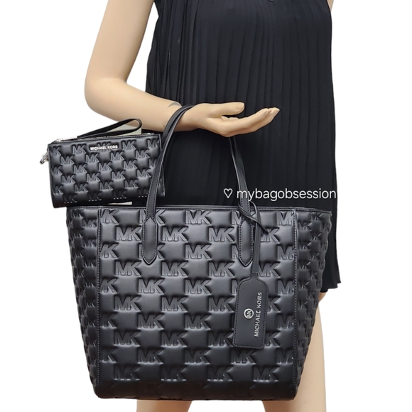Michael Kors Handbags - Michael Kors Sinclair Logo Black Tote SET